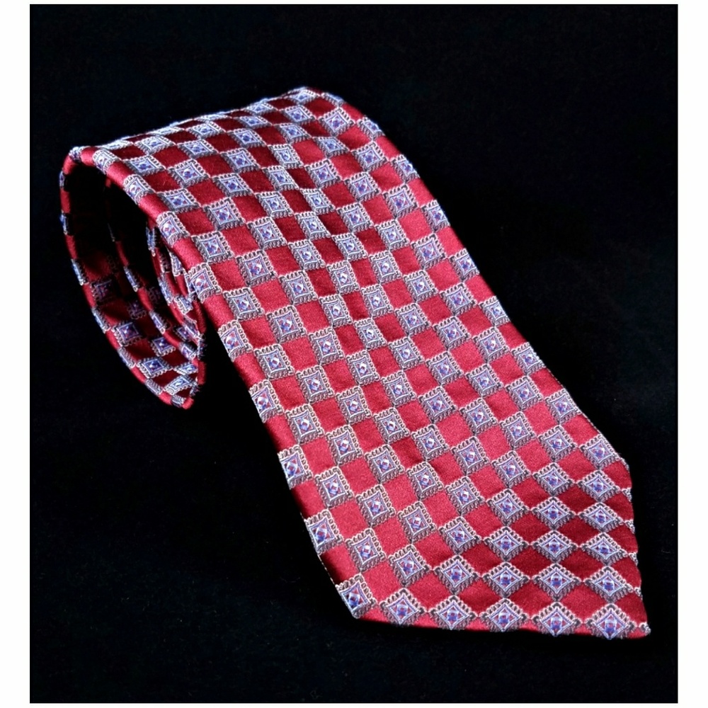 ❤ XMI Platinum Red Purple Geometric Silk Tie ❤